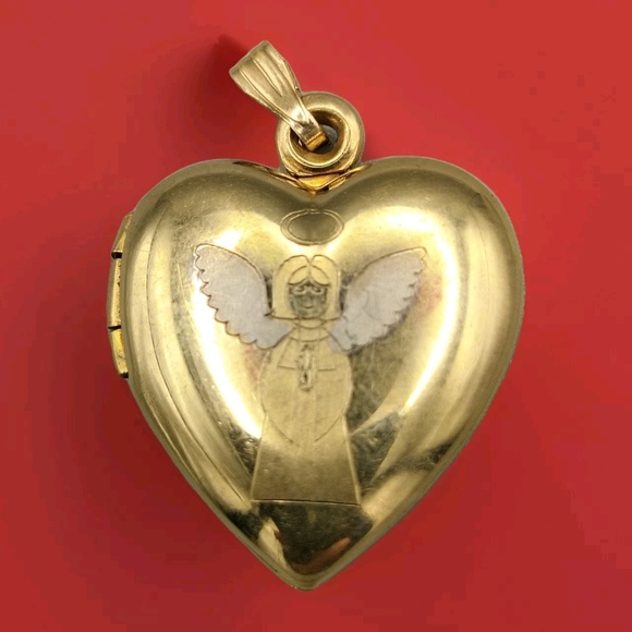 Vintage 1/20 14K GF Heart Locket Angel Gold Filled Pendant By Tru-Kay Marked TK - Picture 1 of 10
